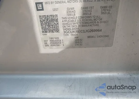 2018 Chevrolet Silverado 1500 2Lt from USA, damaged, VIN 3GCUKREC1JG269964